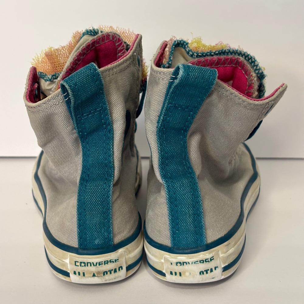 Converse All Star Girls Kids 12 High Top Sneakers Gray Teal Pink Rainbow Tulle - Picture 5 of 10